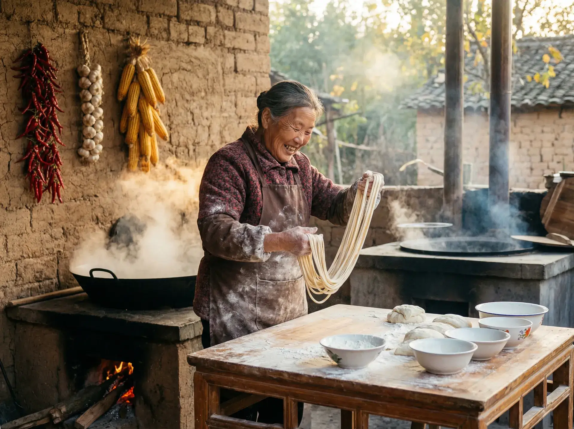 农家大嫂手擀面 - 武战道动漫 乡村美食